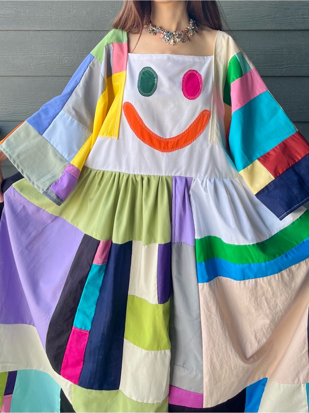 HAPPY FACE SAD FACE | Handmade Quilt Patchwork Moody Dress SKU 08213